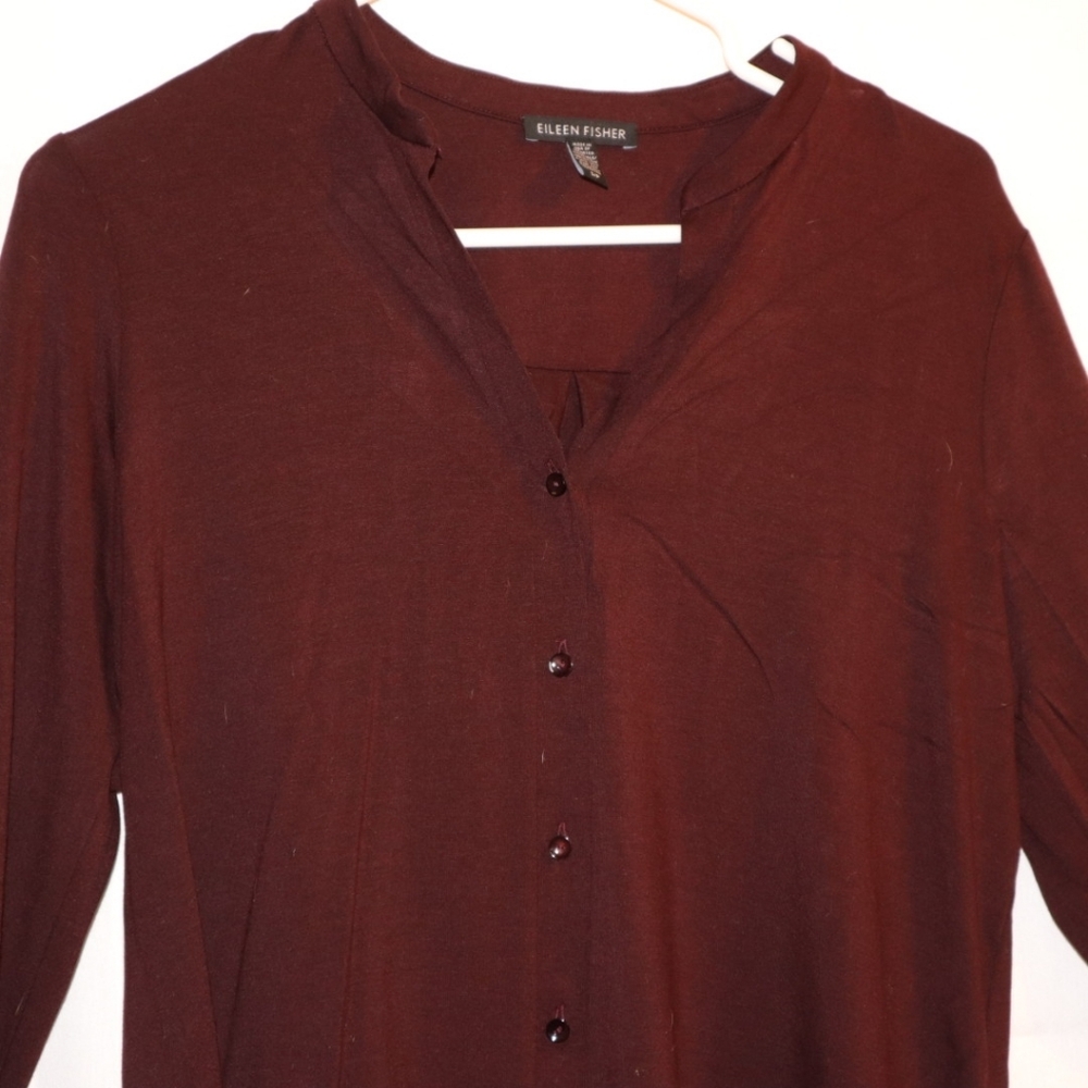 Eileen Fisher Burgundy Tencil Blend Long Sleeve Top Size Small - Picture 6 of 8